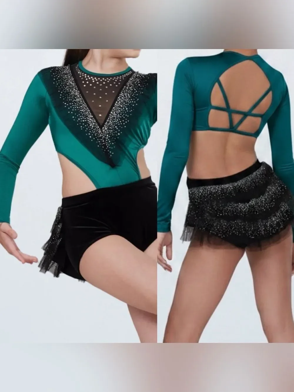 Weissman Elite dance costume solo teal rhinestone My Head My Heart 14914 SA